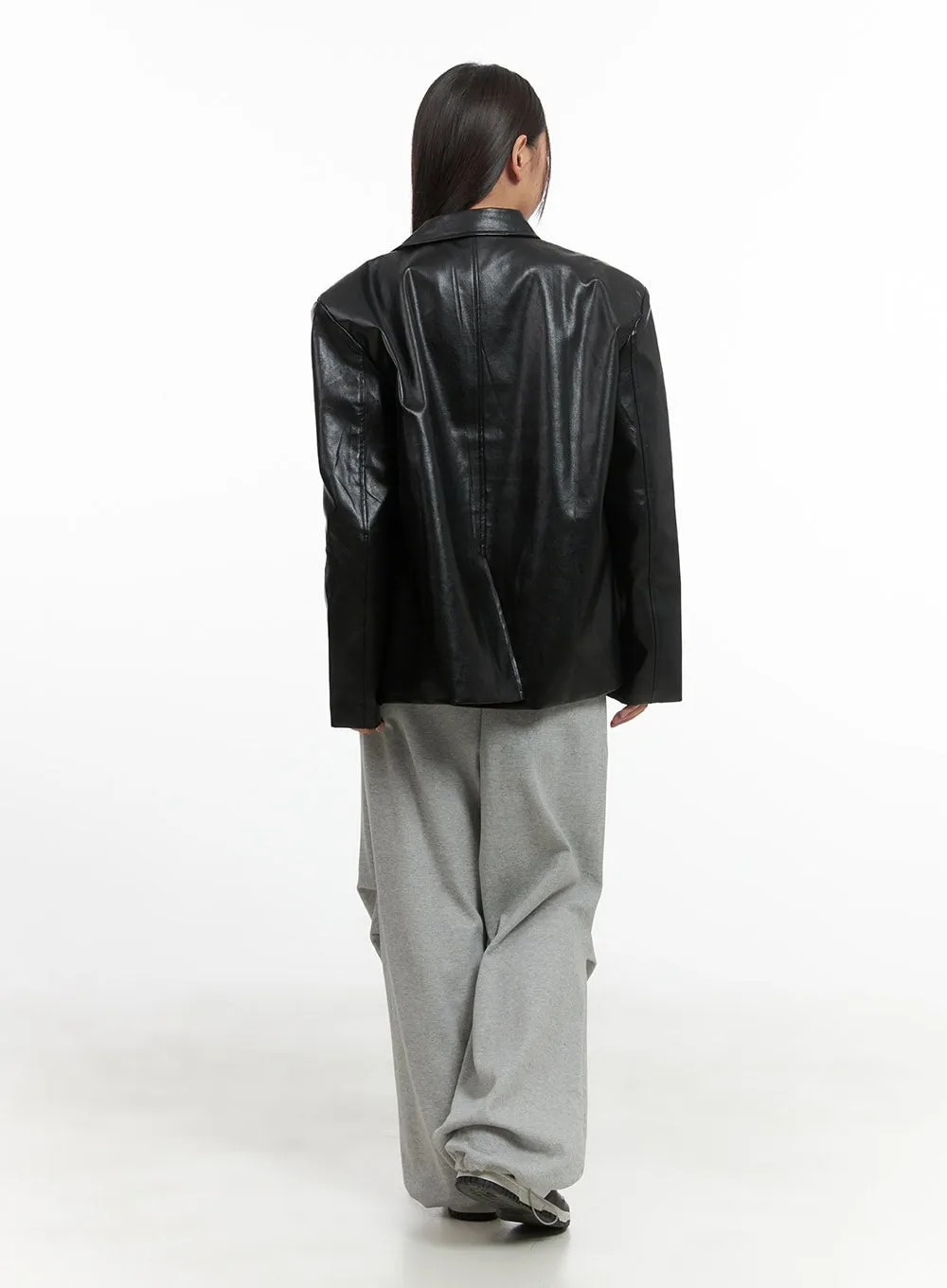 Oversized Button Faux Leather Jacket CO404 sold by Lewkin product image thumbnail 4