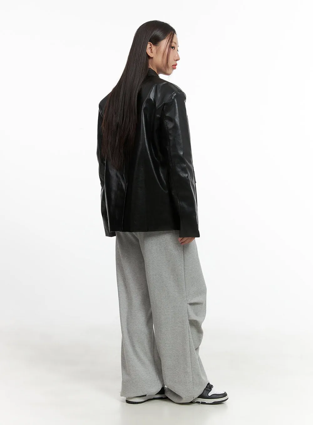 Oversized Button Faux Leather Jacket CO404 sold by Lewkin product image thumbnail 3