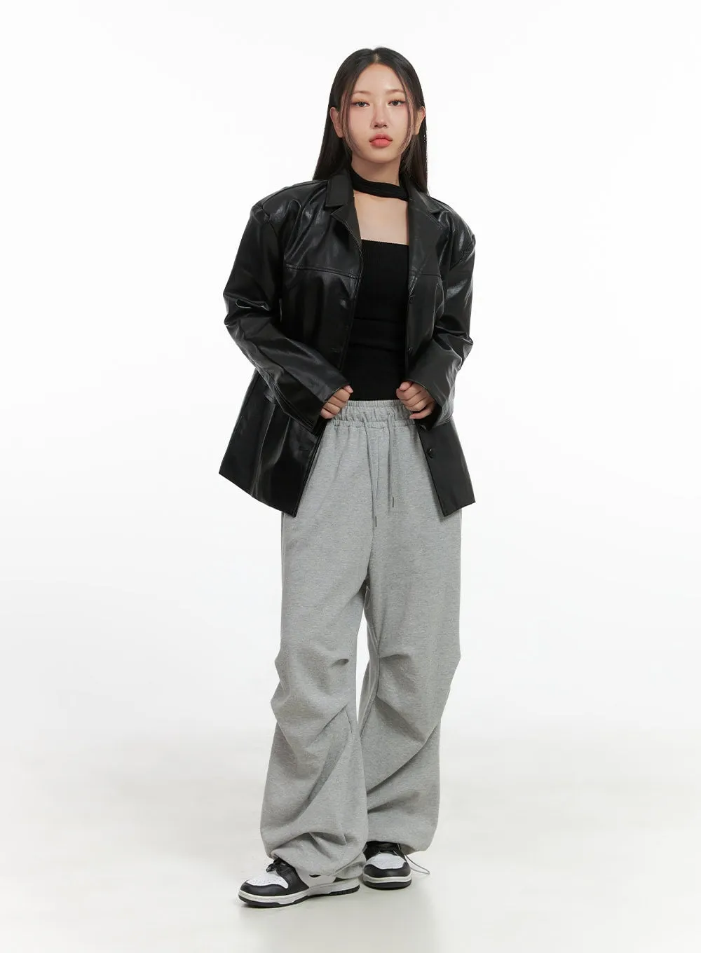 Oversized Button Faux Leather Jacket CO404 sold by Lewkin product image thumbnail 2