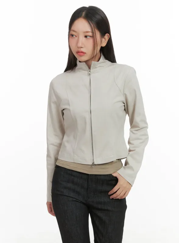 Slim Fit Cotton Cropped Zip-Up Jacket CO404 sold by Lewkin