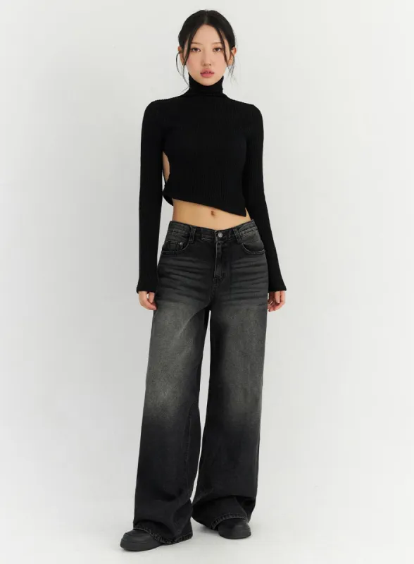 [Collab] Back Slit Washed Wide Leg Jeans CN306 sold by Lewkin