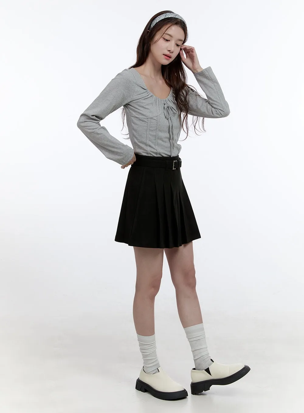Pleated A-Line Mini Skirt OO407 sold by Lewkin product image thumbnail 5