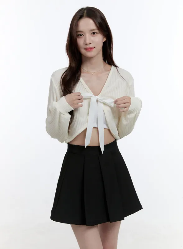 Ribbon Strap V-Neck Crop Cardigan OO407 sold by Lewkin