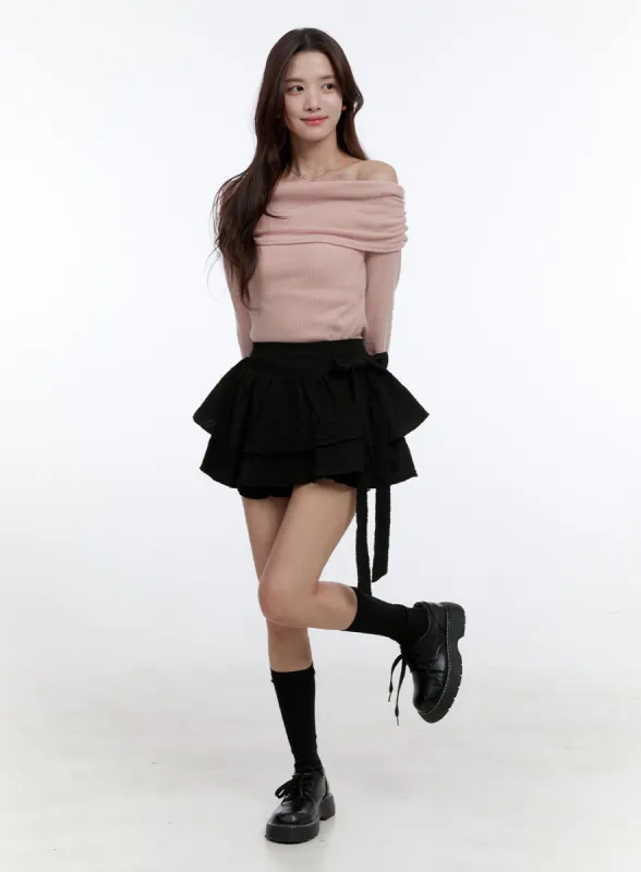 Double Layer Ribbon Ruffle Mini Skirt OO407 sold by Lewkin