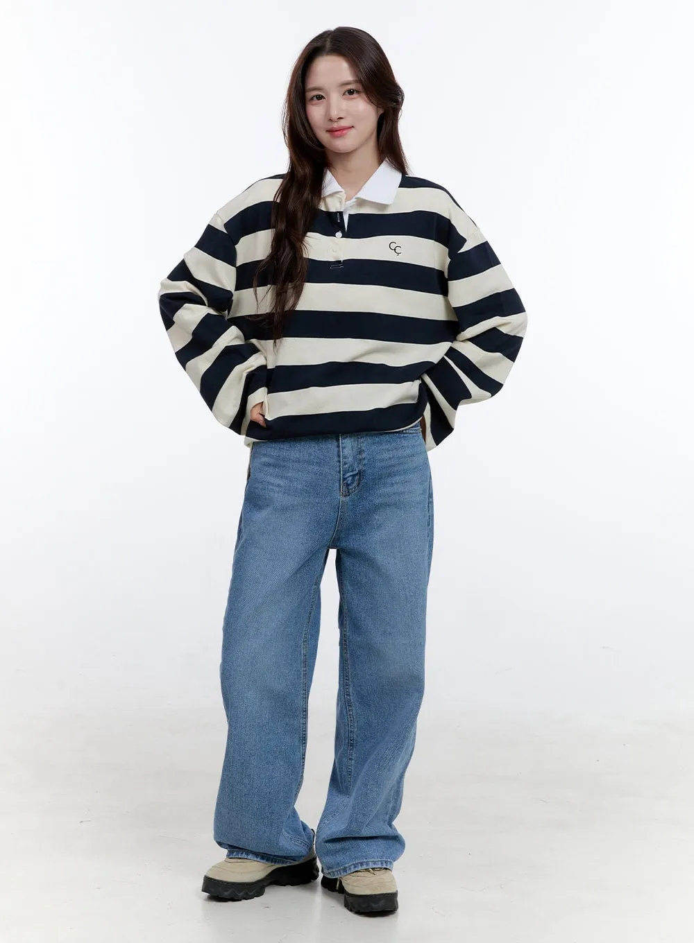 Boxy Collared Buttoned Oversize Tee OO407 sold by Lewkin product image thumbnail 2