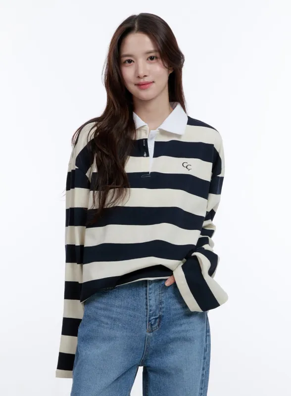 Boxy Collared Buttoned Oversize Tee OO407 sold by Lewkin