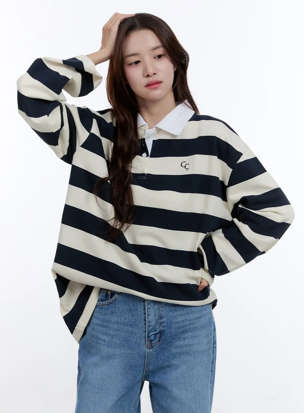 Boxy Collared Buttoned Oversize Tee OO407 sold by Lewkin product image thumbnail 4