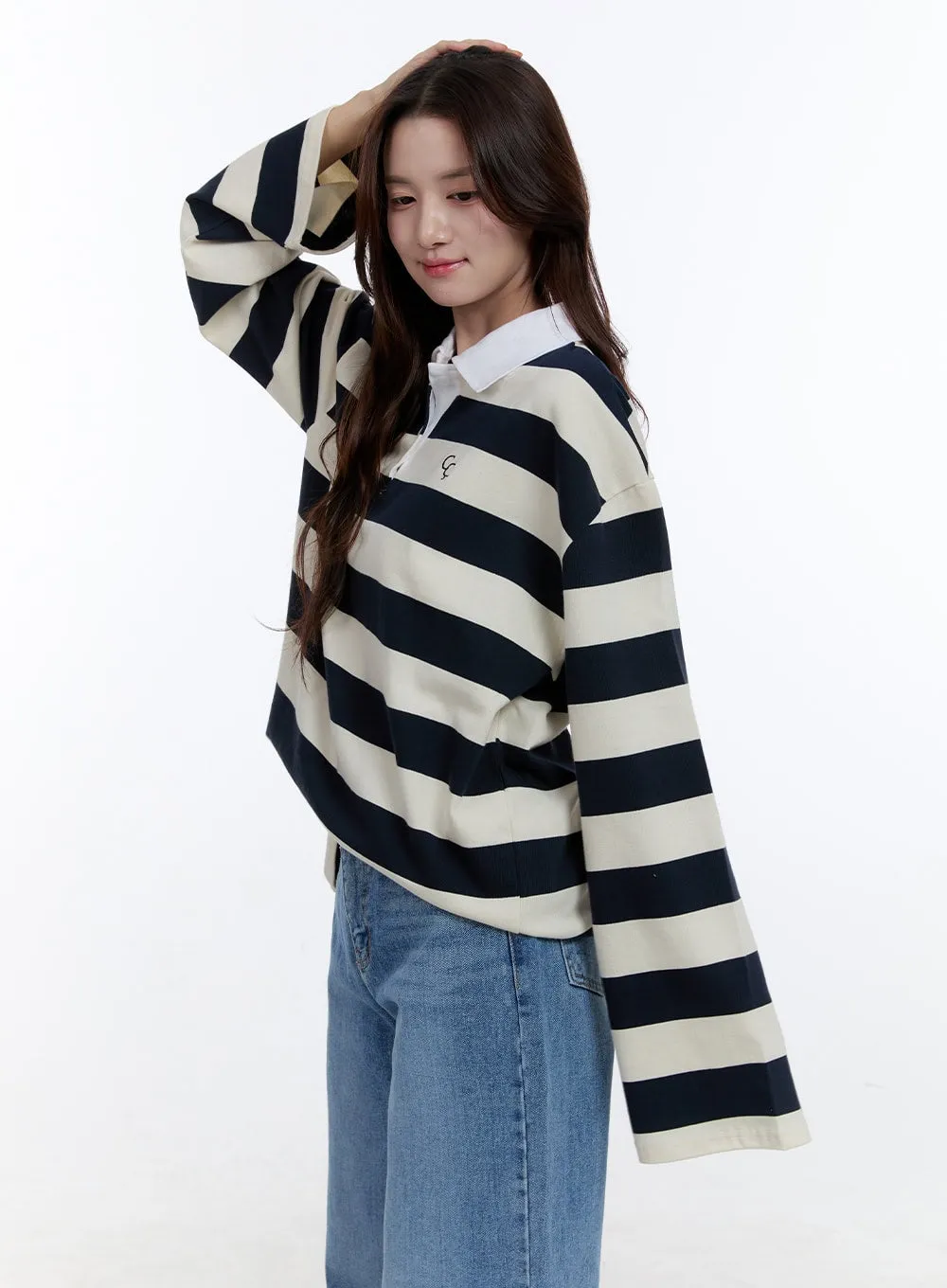 Boxy Collared Buttoned Oversize Tee OO407 sold by Lewkin product image thumbnail 5