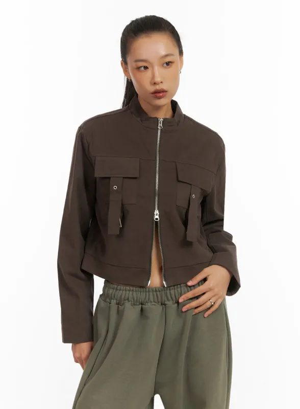 Fit Cotton Zip-Up Solid Jacket IO409 sold by Lewkin