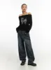 Eloise Pintuck Wide Fit Baggy Jeans IO409 sold by Lewkin