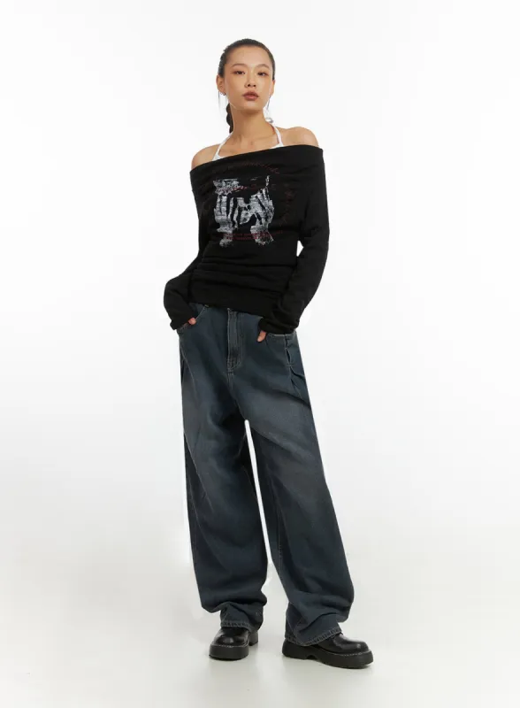 Eloise Pintuck Wide Fit Baggy Jeans IO409 sold by Lewkin