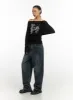 Eloise Pintuck Wide Fit Baggy Jeans IO409 sold by Lewkin