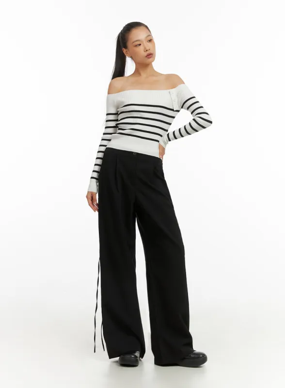 Ribbon Tie Wide Fit Polyester Pants IO409 sold by Lewkin