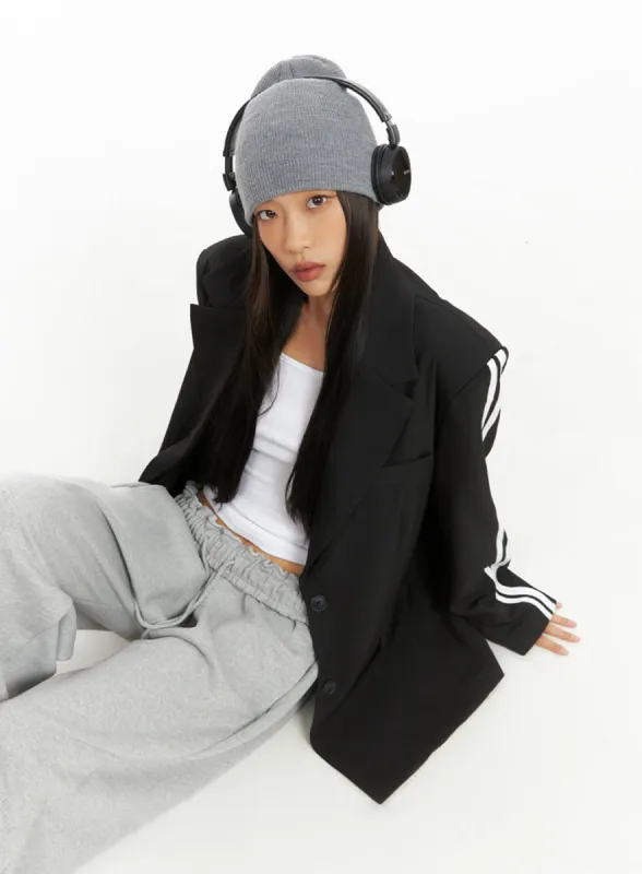 Collared Loose Fit Striped Jacket IO409 sold by Lewkin