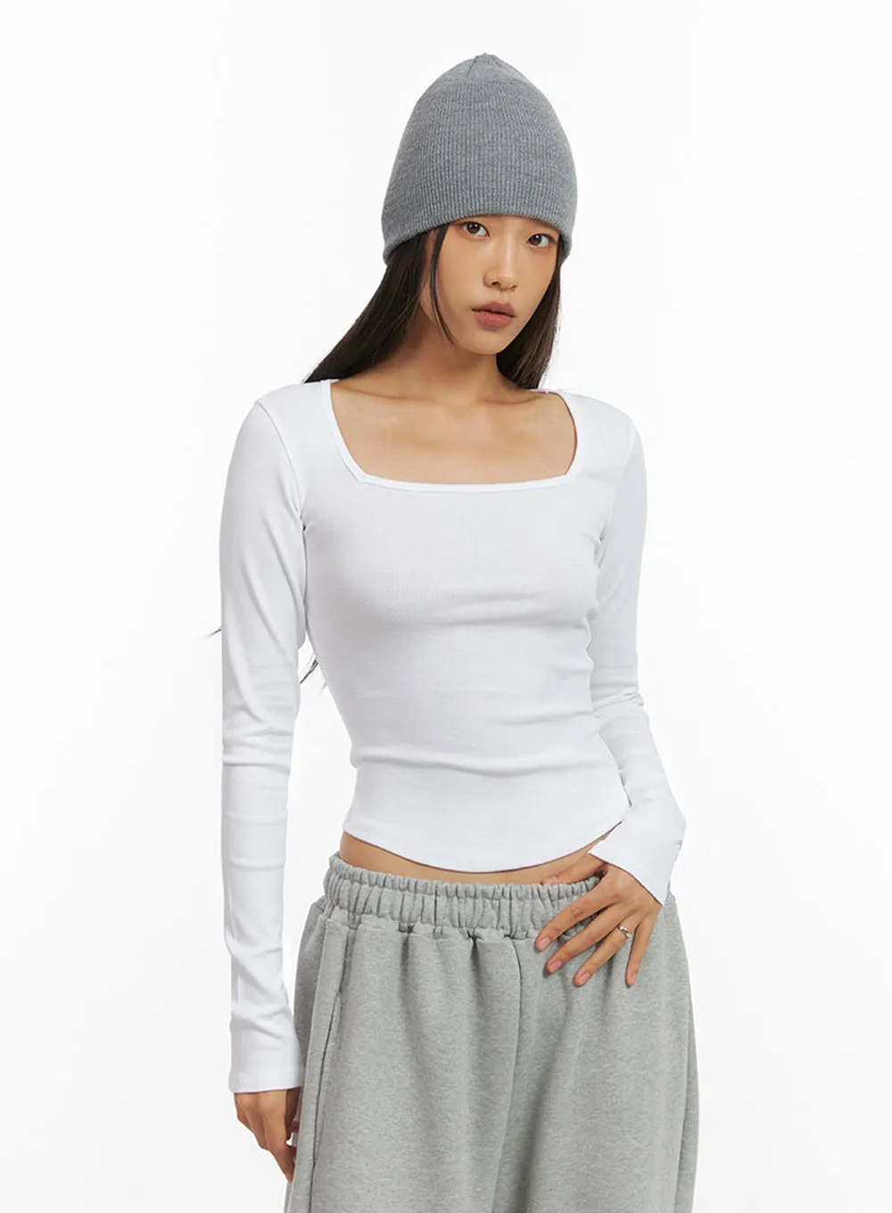 Square Neck SlimFit Long Sleeve Shirt IO409 sold by Lewkin