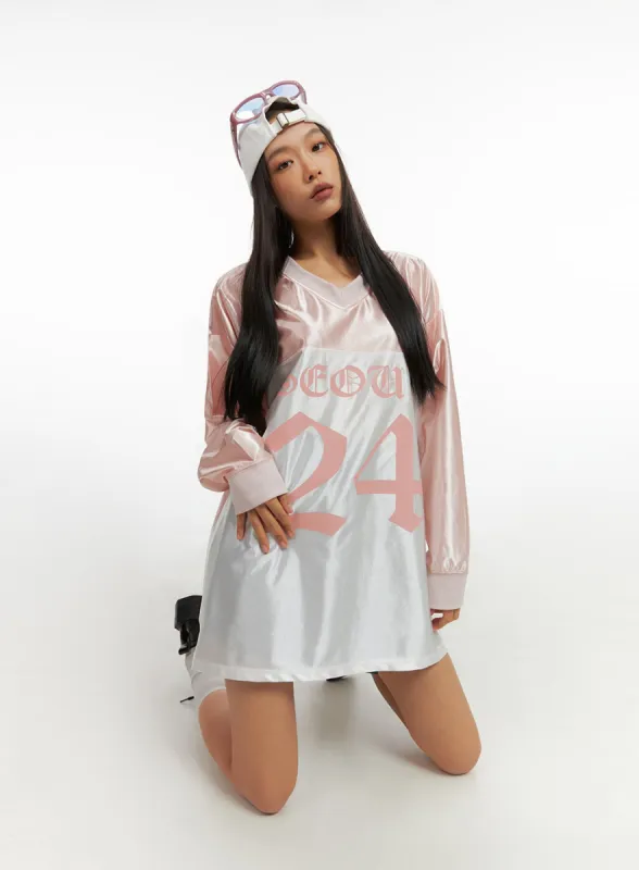 Pink Lettered Poly Sweat V-Neck Hoodie IO409 sold by Lewkin