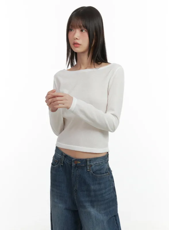 Boat Neck Long Sleeve TShirt CO410 sold by Lewkin