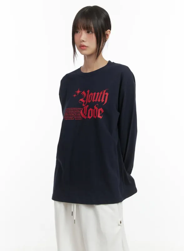 Oversized Lettering Long Sleeve Top CO410 sold by Lewkin