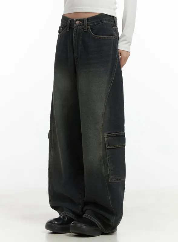 Tess Wide Cargo Denim Pants CO410 sold by Lewkin