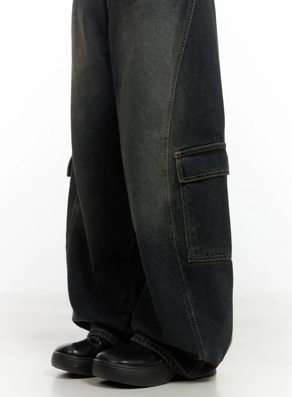 Tess Wide Cargo Denim Pants CO410 sold by Lewkin product image thumbnail 4