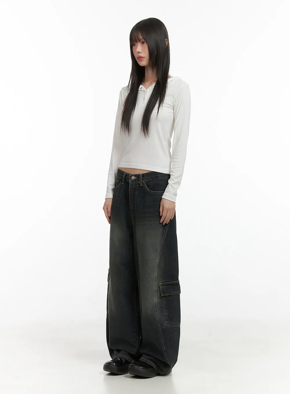 Tess Wide Cargo Denim Pants CO410 sold by Lewkin product image thumbnail 2