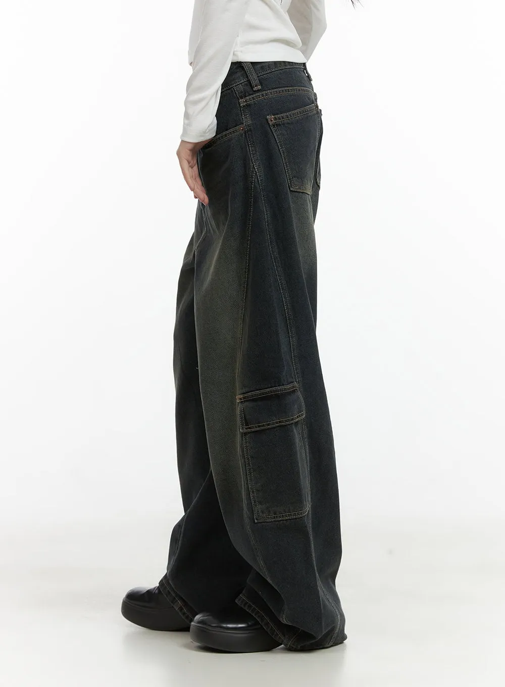 Tess Wide Cargo Denim Pants CO410 sold by Lewkin product image thumbnail 3