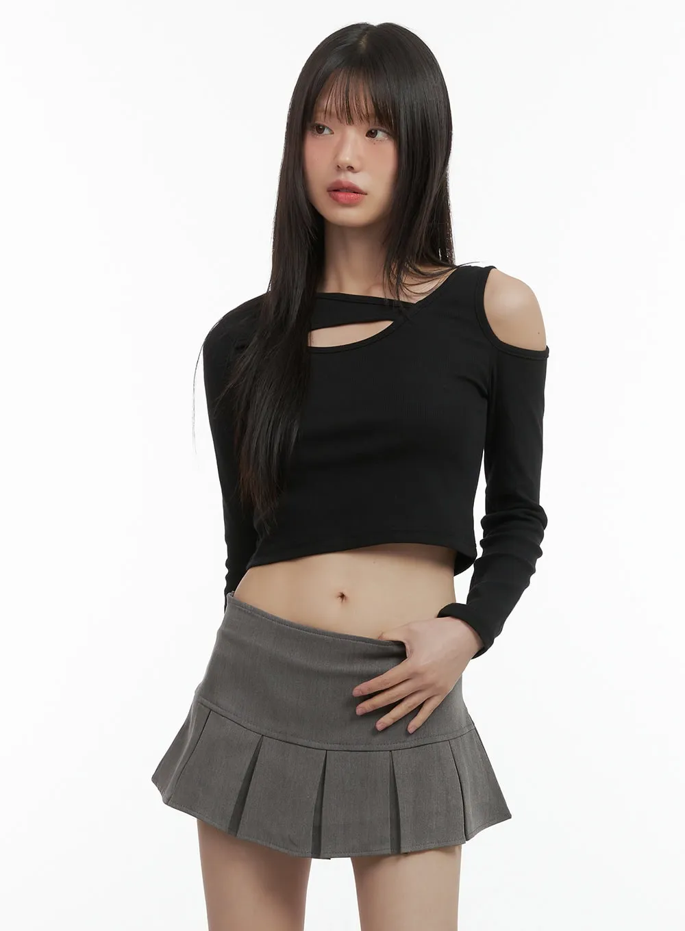 Asymmetrical Cut-Out Cropped Top CO410 sold by Lewkin