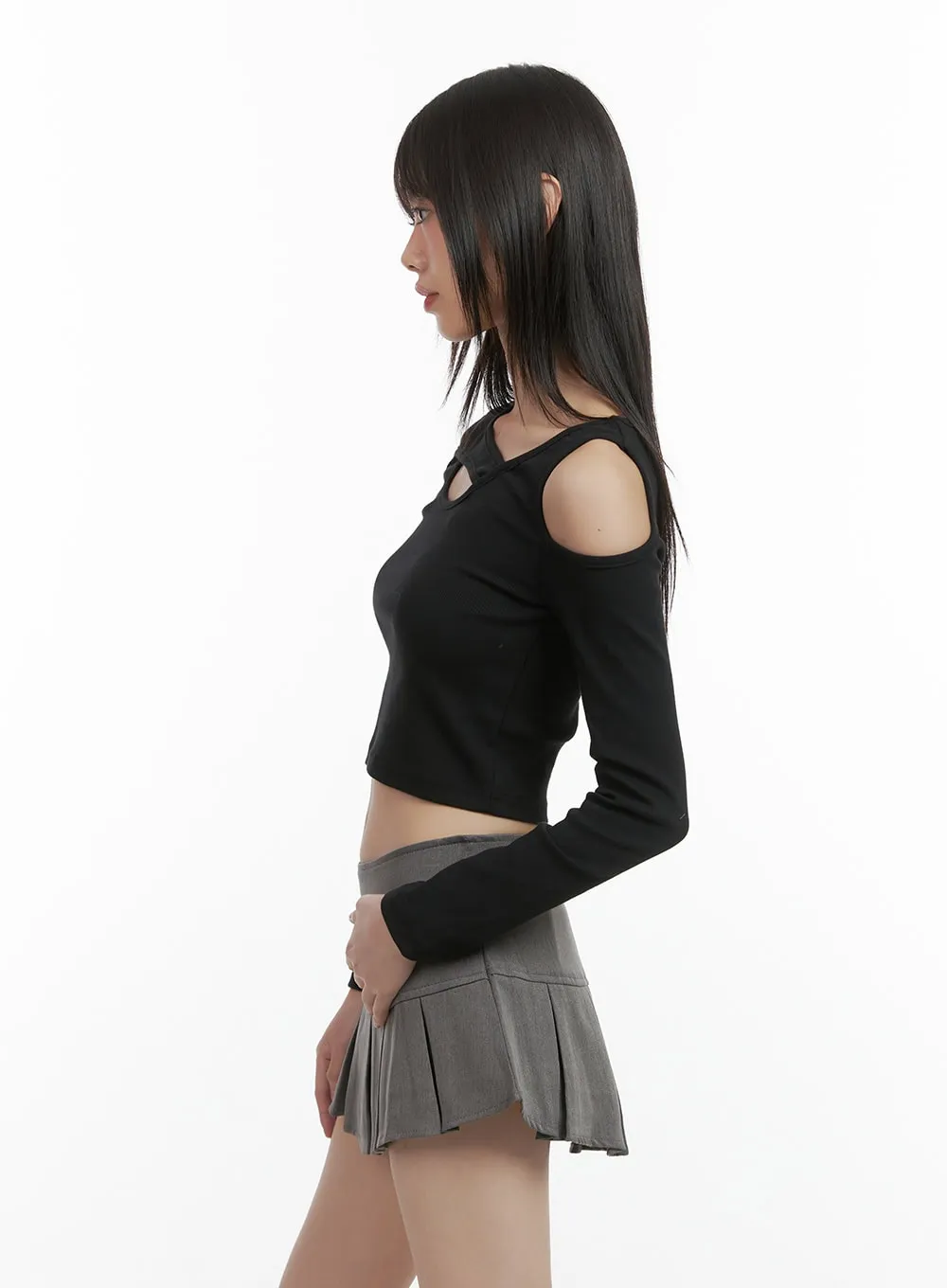 Asymmetrical Cut-Out Cropped Top CO410 sold by Lewkin product image thumbnail 4