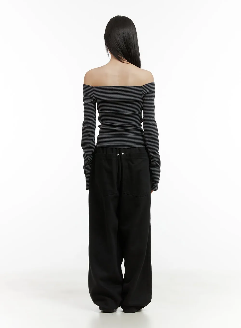 Stripe Off-Shoulder Long Sleeve Top CO410 sold by Lewkin product image thumbnail 5