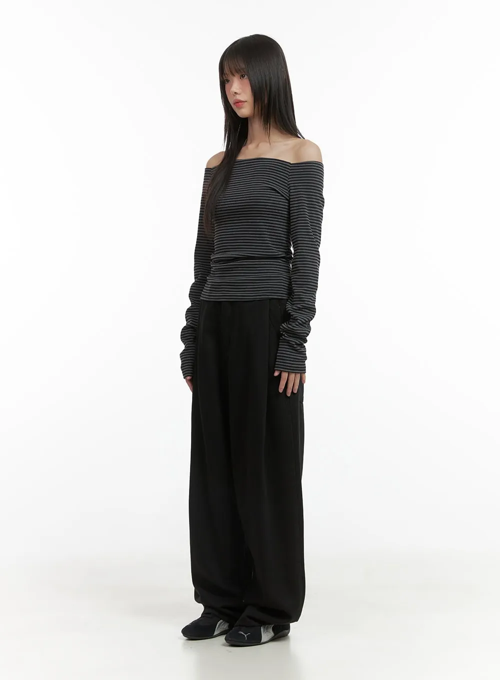 Stripe Off-Shoulder Long Sleeve Top CO410 sold by Lewkin product image thumbnail 2