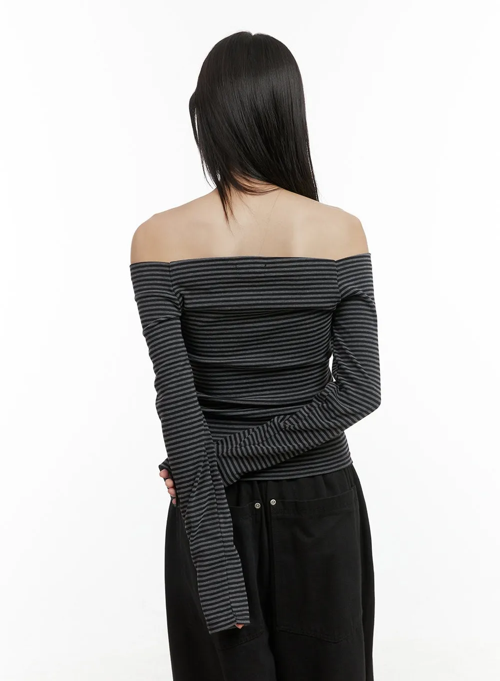 Stripe Off-Shoulder Long Sleeve Top CO410 sold by Lewkin product image thumbnail 4