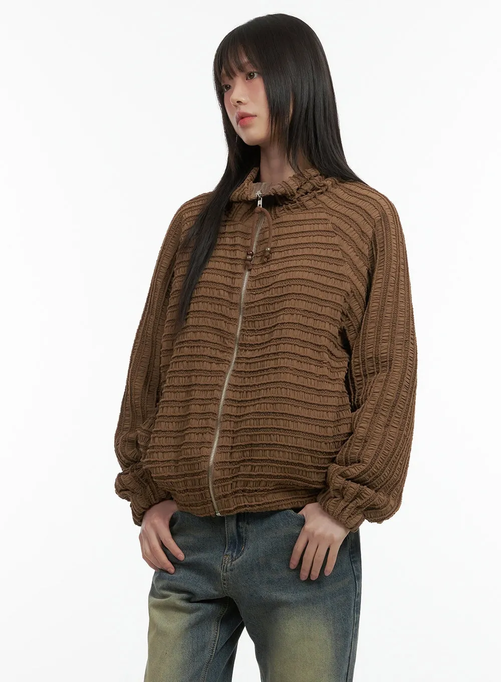 Shirred Vintage Zip Up Jacket CO410 sold by Lewkin product image thumbnail 3