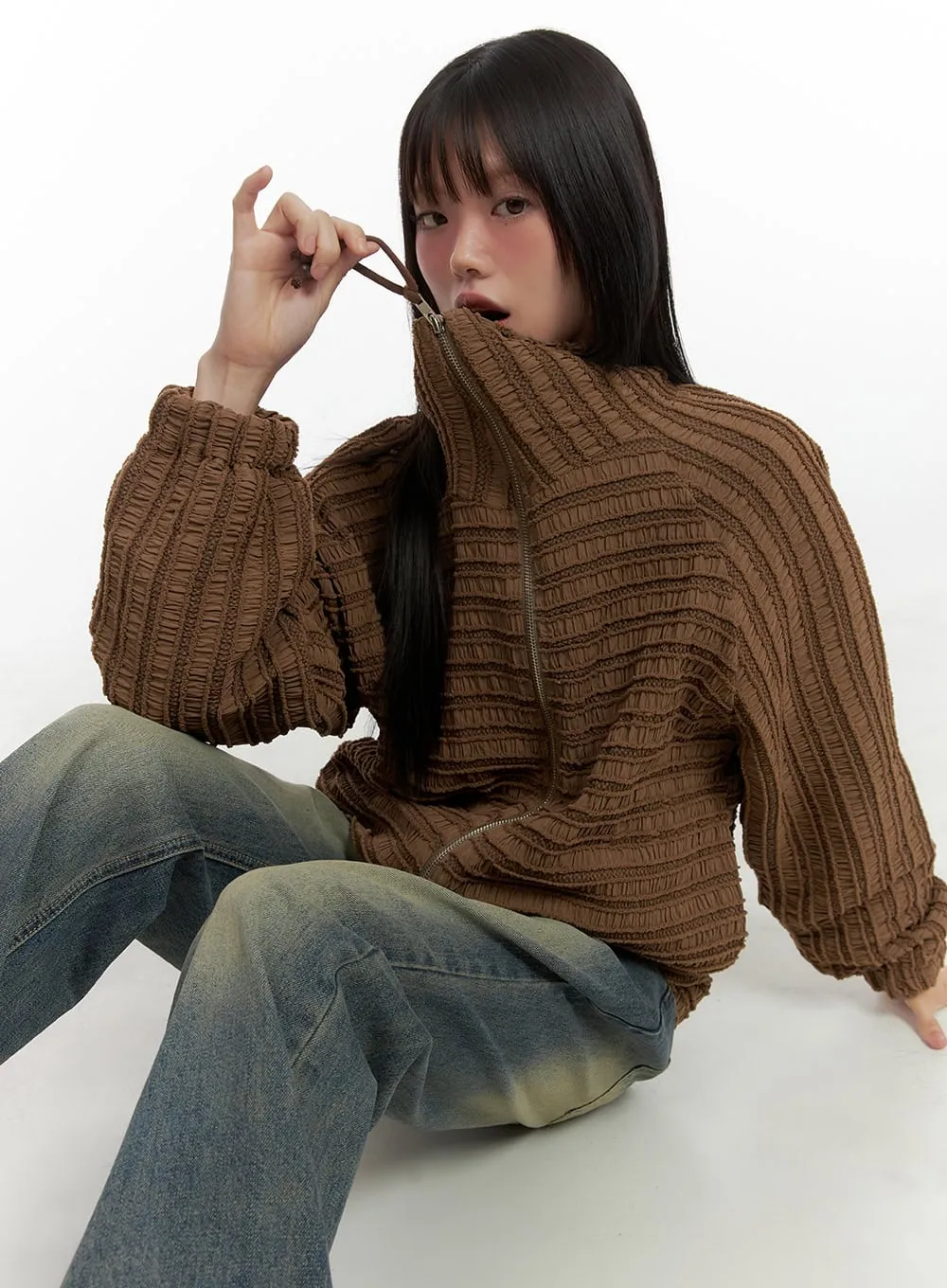 Shirred Vintage Zip Up Jacket CO410 sold by Lewkin