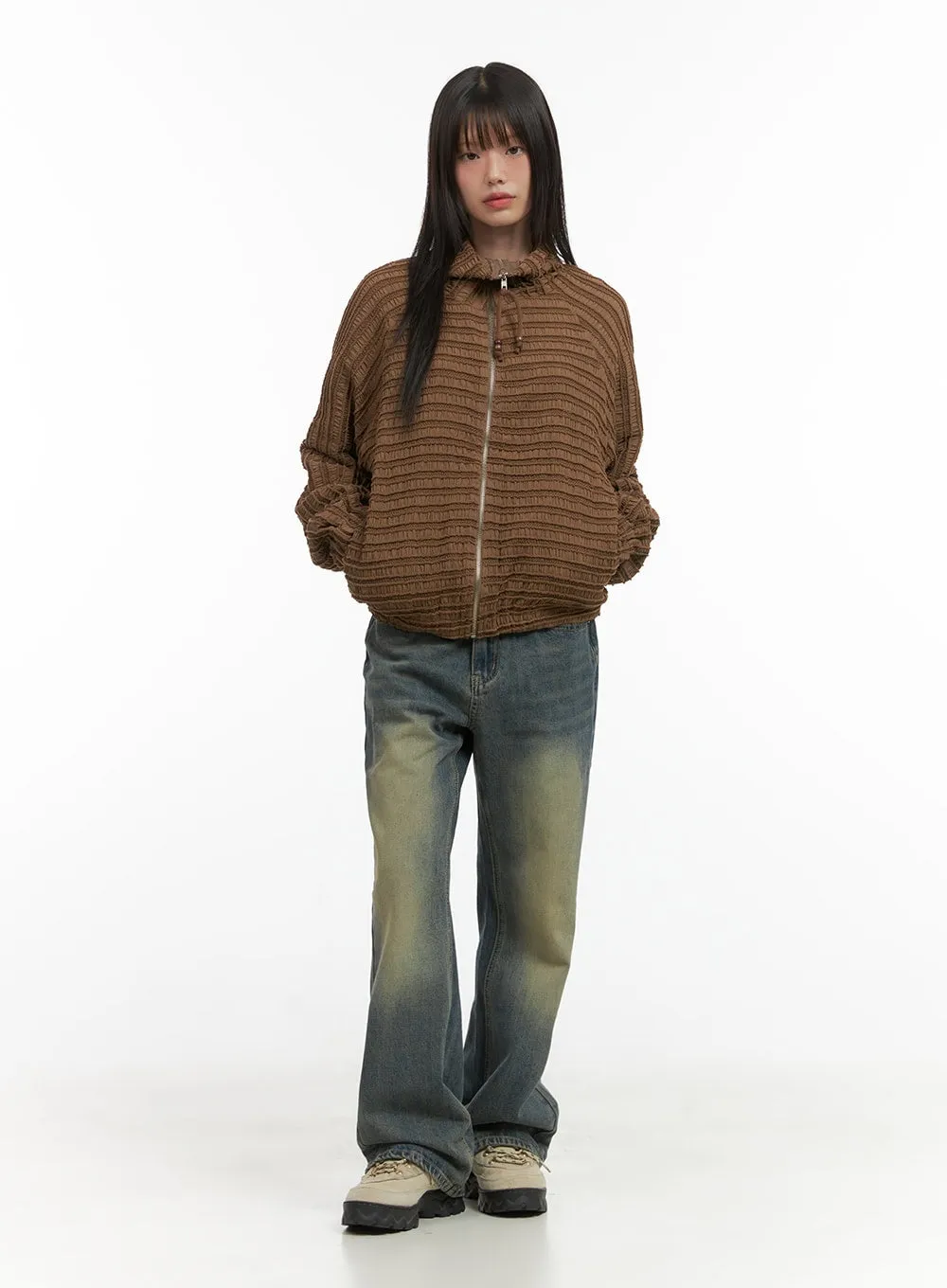 Shirred Vintage Zip Up Jacket CO410 sold by Lewkin product image thumbnail 2