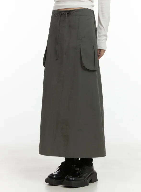 Nylon Pocket Cargo Maxi Skirt CO410 sold by Lewkin