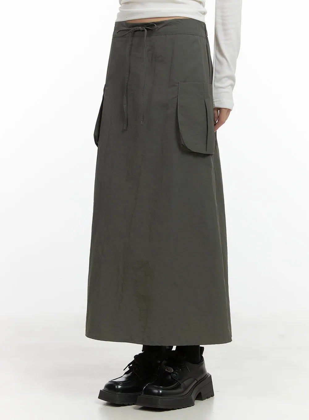 Nylon Pocket Cargo Maxi Skirt CO410 sold by Lewkin