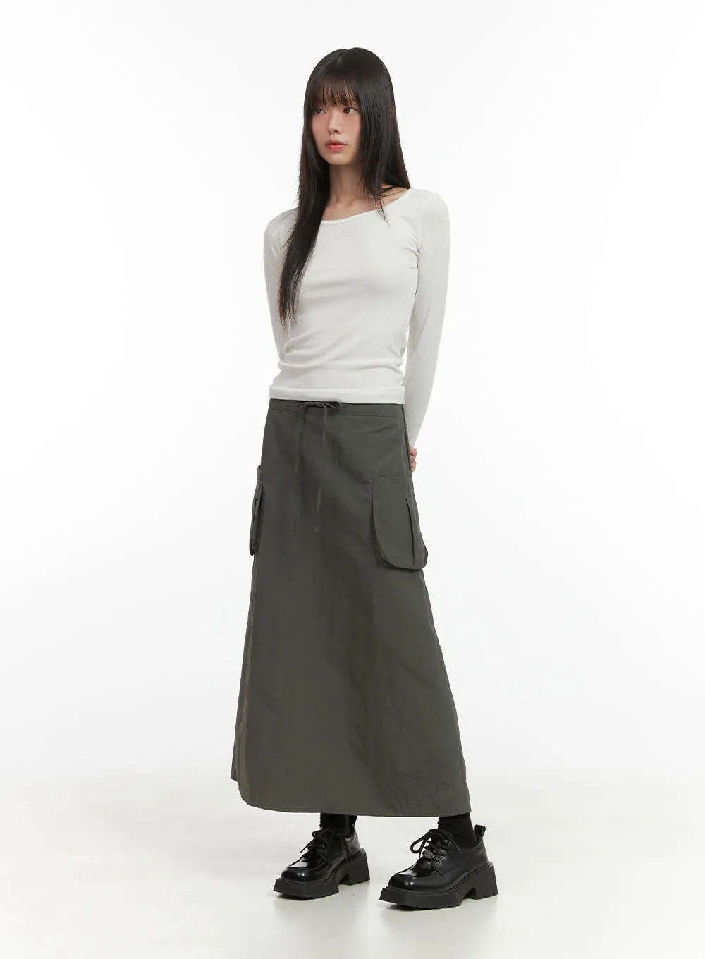 Nylon Pocket Cargo Maxi Skirt CO410 sold by Lewkin product image thumbnail 2
