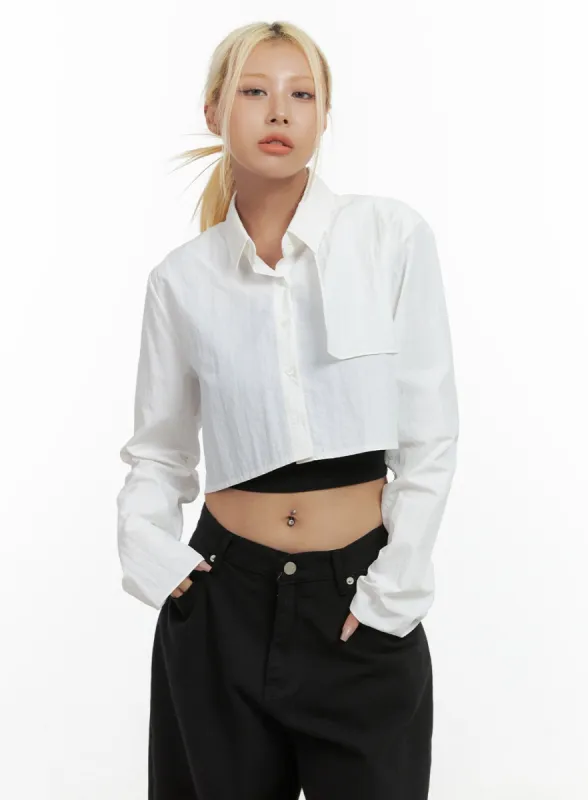 Buttoned Solid Crop Blouse CO414 sold by Lewkin