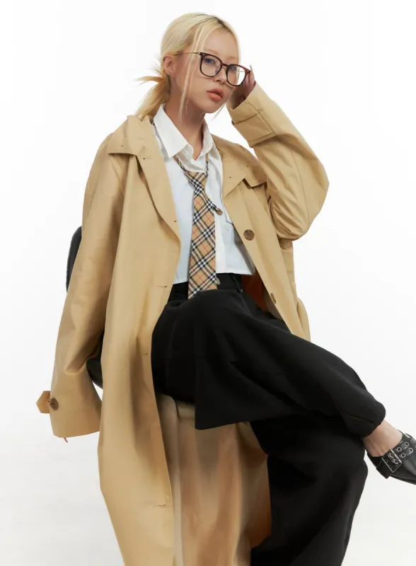 Long Sleeve Solid Cotton Trench Coat CO414 sold by Lewkin