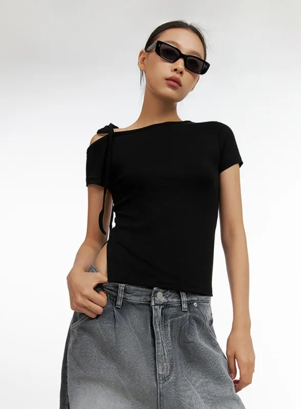 One-Shoulder Ribbon Crop Top IL409 sold by Lewkin
