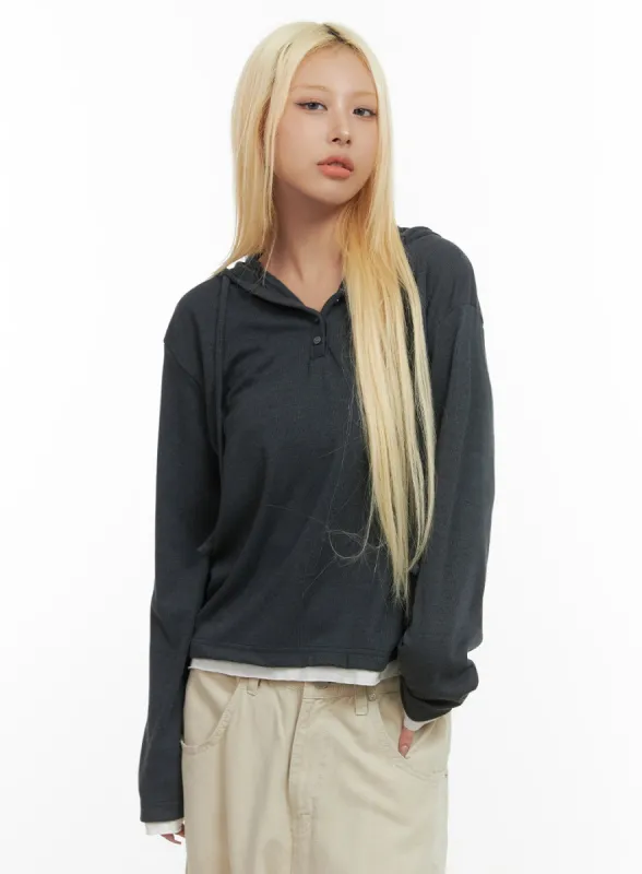 Cozy Hooded Button-Up Top CO415 sold by Lewkin