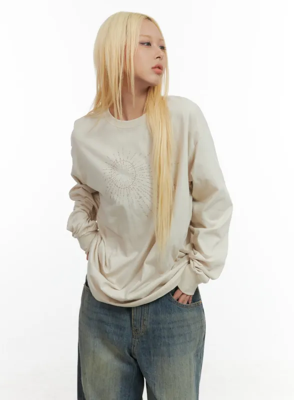 Graphic Round-Neck Loose-Fit Top  CO415 sold by Lewkin