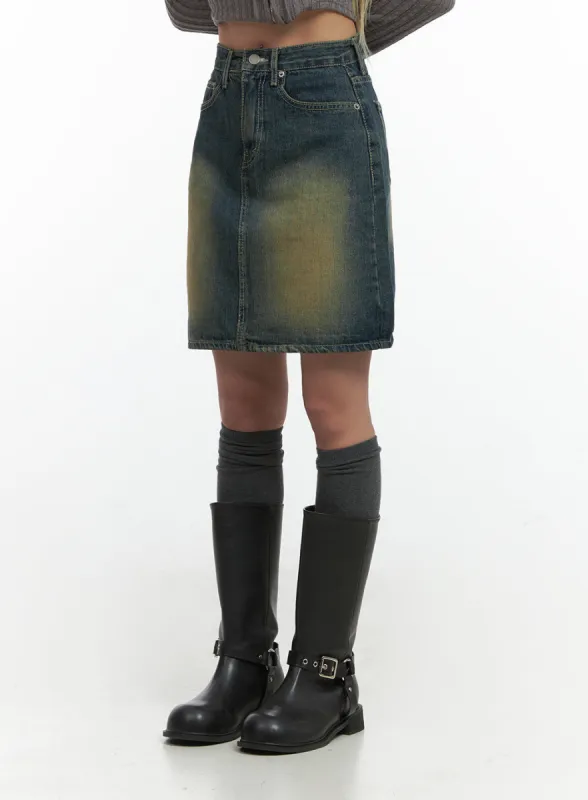 Washed Denim Cotton Midi Skirt CO415 sold by Lewkin
