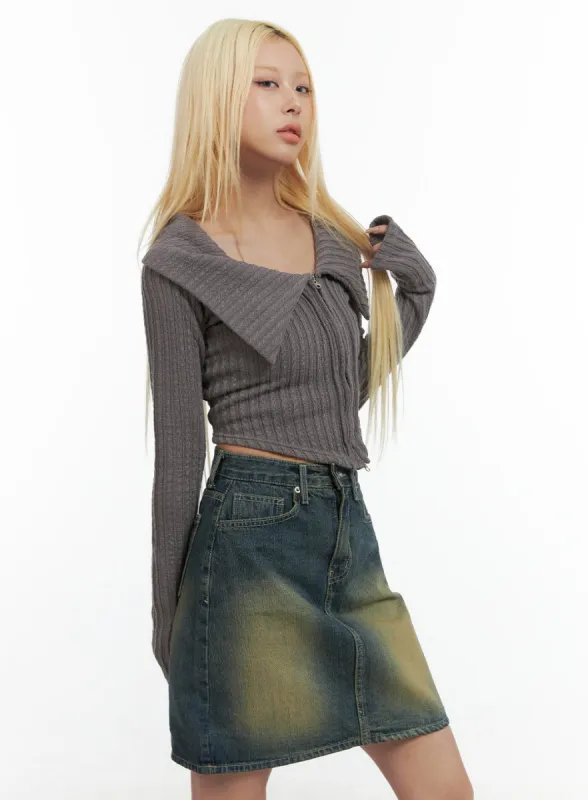 Zipper Chic Collared Crop Top CO415 sold by Lewkin