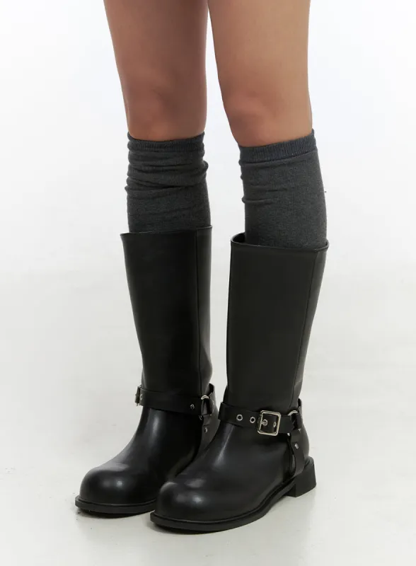Buckle Chic Faux Leather Midi Boots CO415 sold by Lewkin