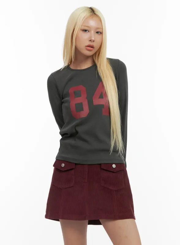 Lettering Long-Sleeve Crop Tee CO415 sold by Lewkin
