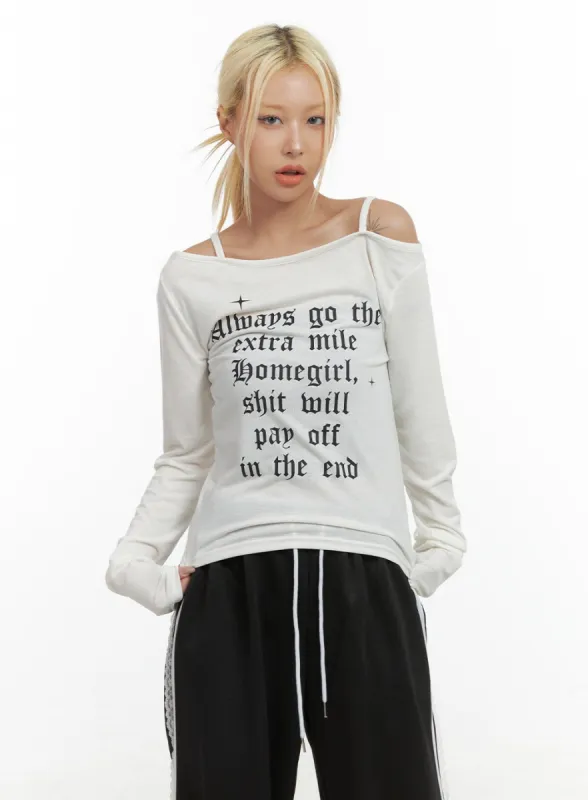 Chic Off Shoulder Letter Print Top  CO415 sold by Lewkin