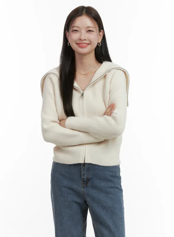 Zipper Knit Cardigan OO416 sold by Lewkin