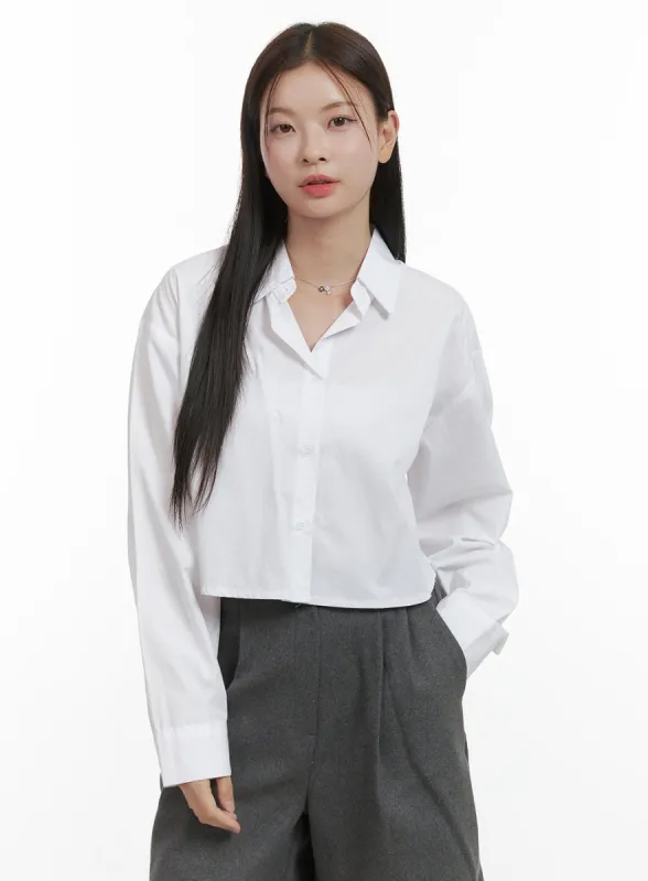 Slit-Back Crop Shirt OO416 sold by Lewkin