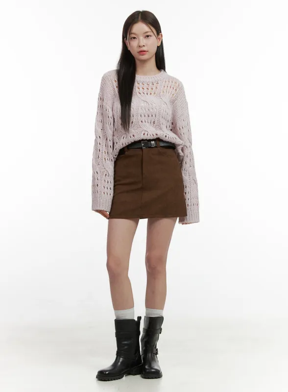Corduroy Belted Mini Skirt OO416 sold by Lewkin